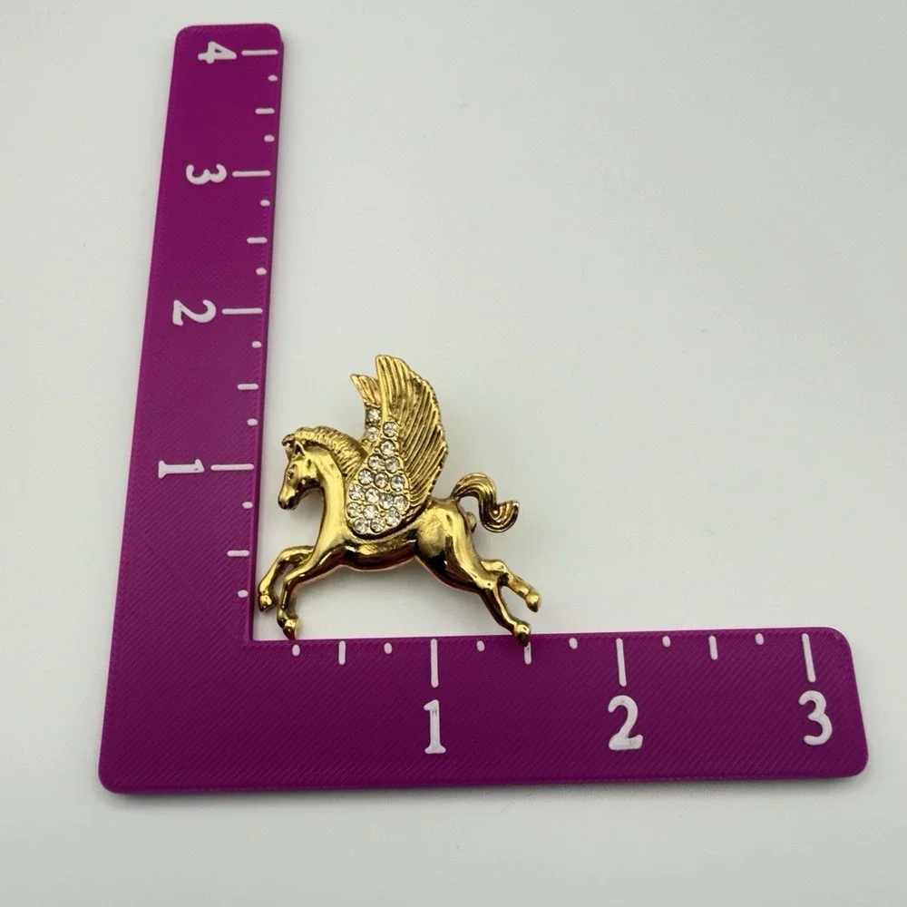 1928 Jewelry Pegasus Winged Horse Brooch Gold Tone Rhinestone Pin